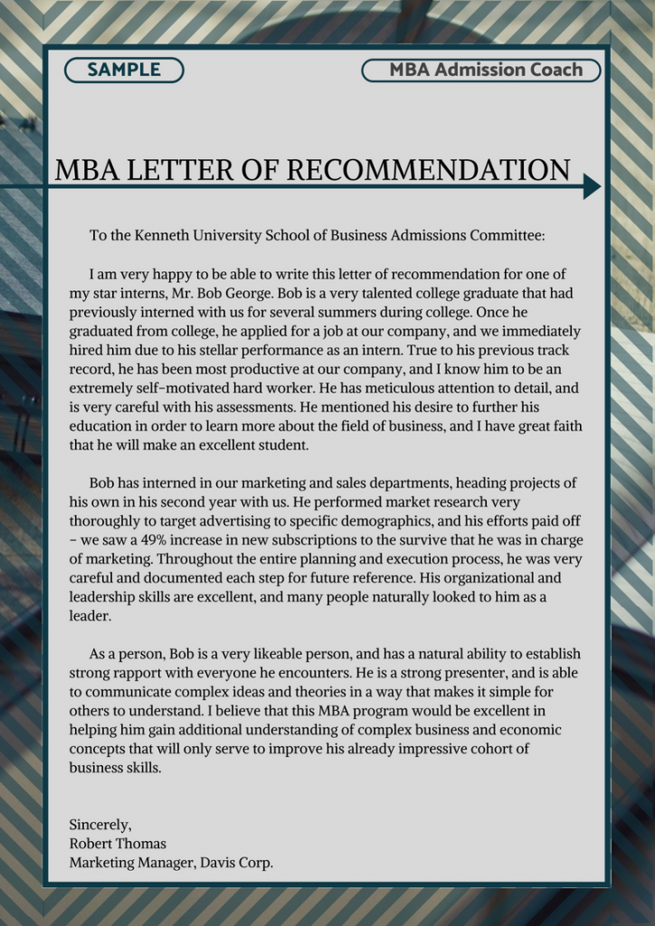 MBA Letter of recommendation sample