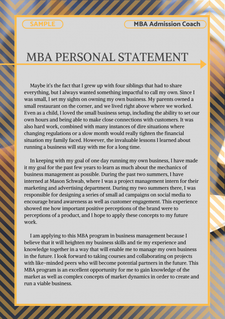 MBA personal statement free sample
